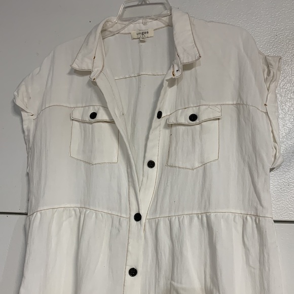 UMGEE FRAYED WHITE BUTTON DOWN MINI DRESS LARGE FLOWY - Picture 4 of 7